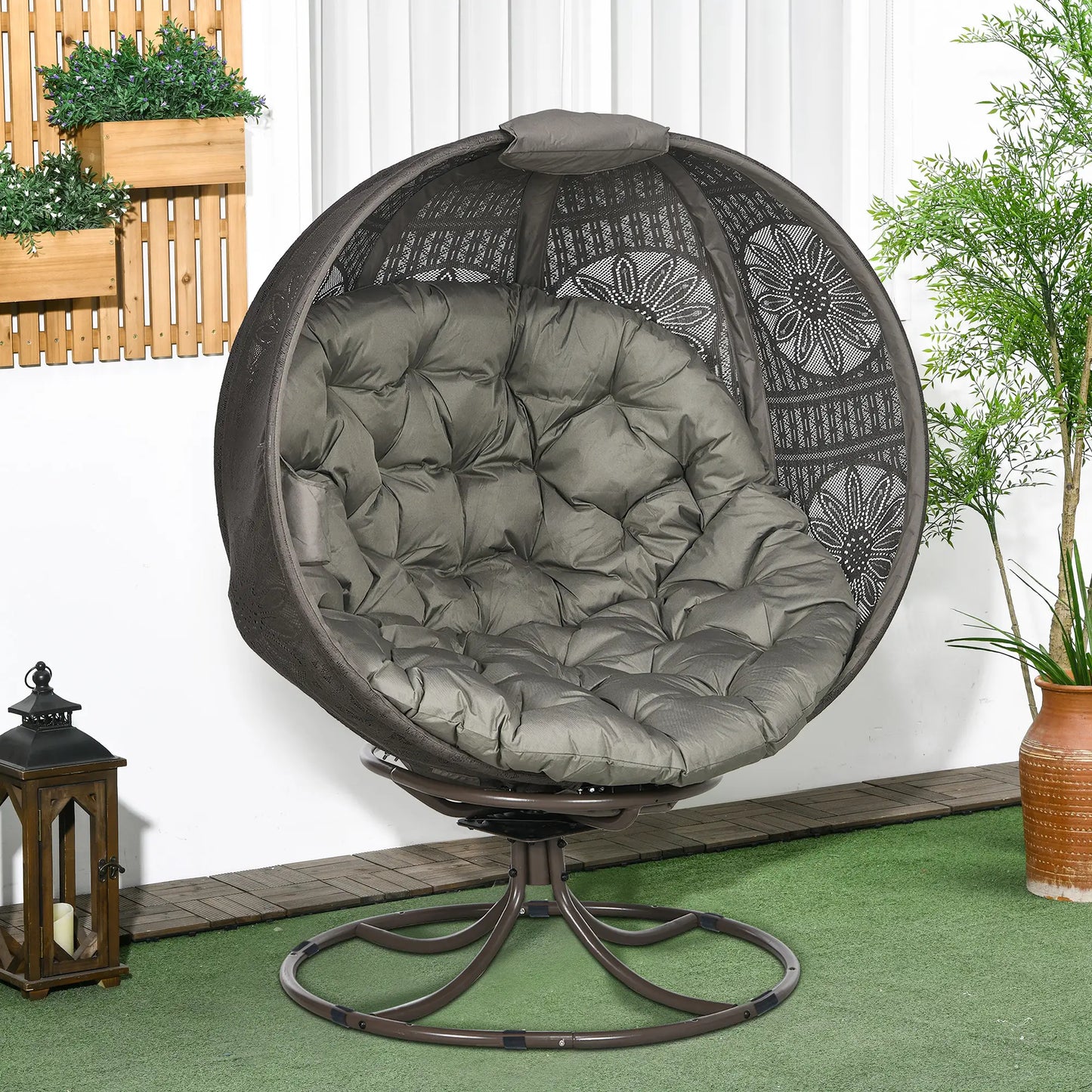 Patio Egg Chair, Swivel Base, Foldable, Large Seat Cushion, Cup Holder, Indoor Outdoor Patio Chairs at Gallery Canada