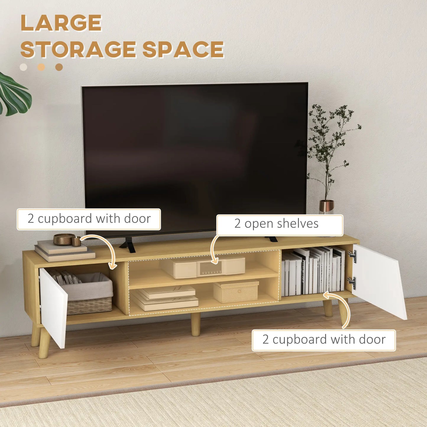 TV Stand for 65 Inch TV, Entertainment Center, Oak White, White TV Stands at Gallery Canada