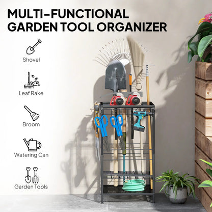 3-Tier Yard Tool Rack, Garden Organizer with 14 Hooks, Black Garden Accessories at Gallery Canada
