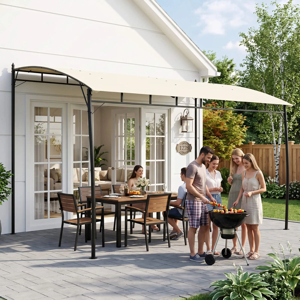 10' x 13' Outdoor Pergola, UV30+ Canopy, Steel Frame, Cream White Pergolas at Gallery Canada