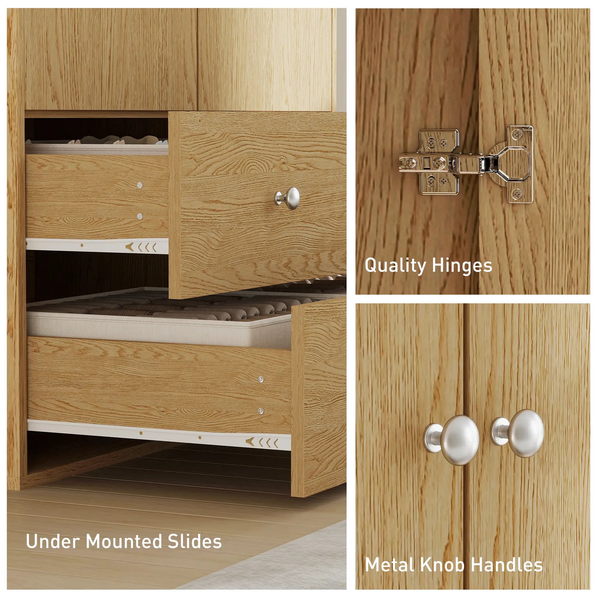 Modern Wardrobe Closet, 2 Drawers, Hanging Rod, Natural Wood Clothing Storage at Gallery Canada