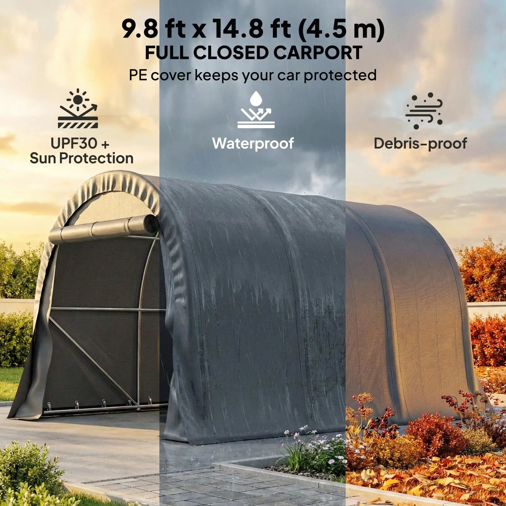 10' x 15' Heavy Duty Carport, Portable Garage Canopy, Dark Grey Car Shelters at Gallery Canada