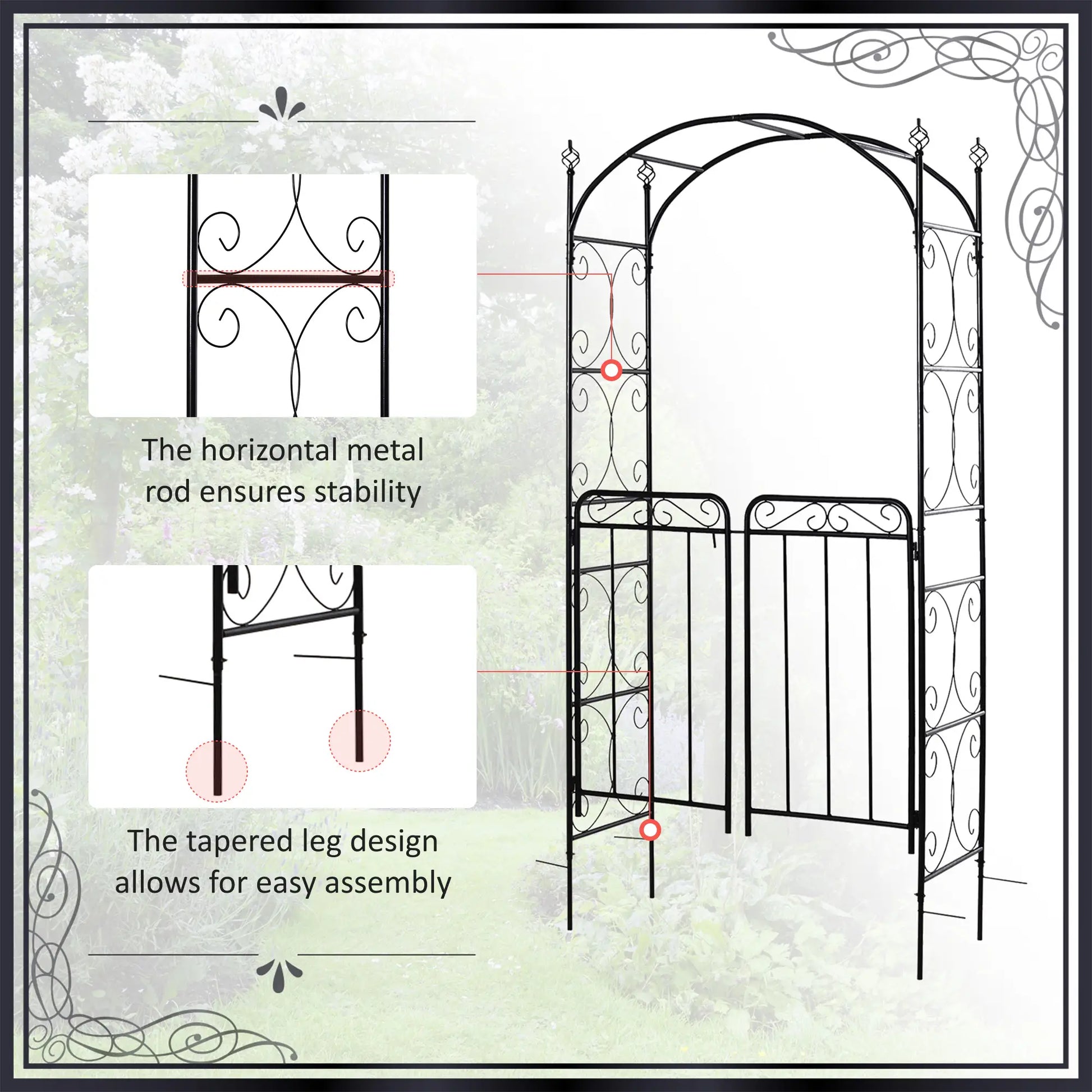 7' Metal Garden Arbor Arch, Scrollwork Doors, for Ceremony, Weddings Garden Arches at Gallery Canada