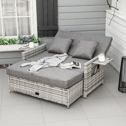 2 Piece Rattan Outdoor Daybed, 2 Seater Sofa Set with Footstool, Grey Patio Furniture Sets at Gallery Canada