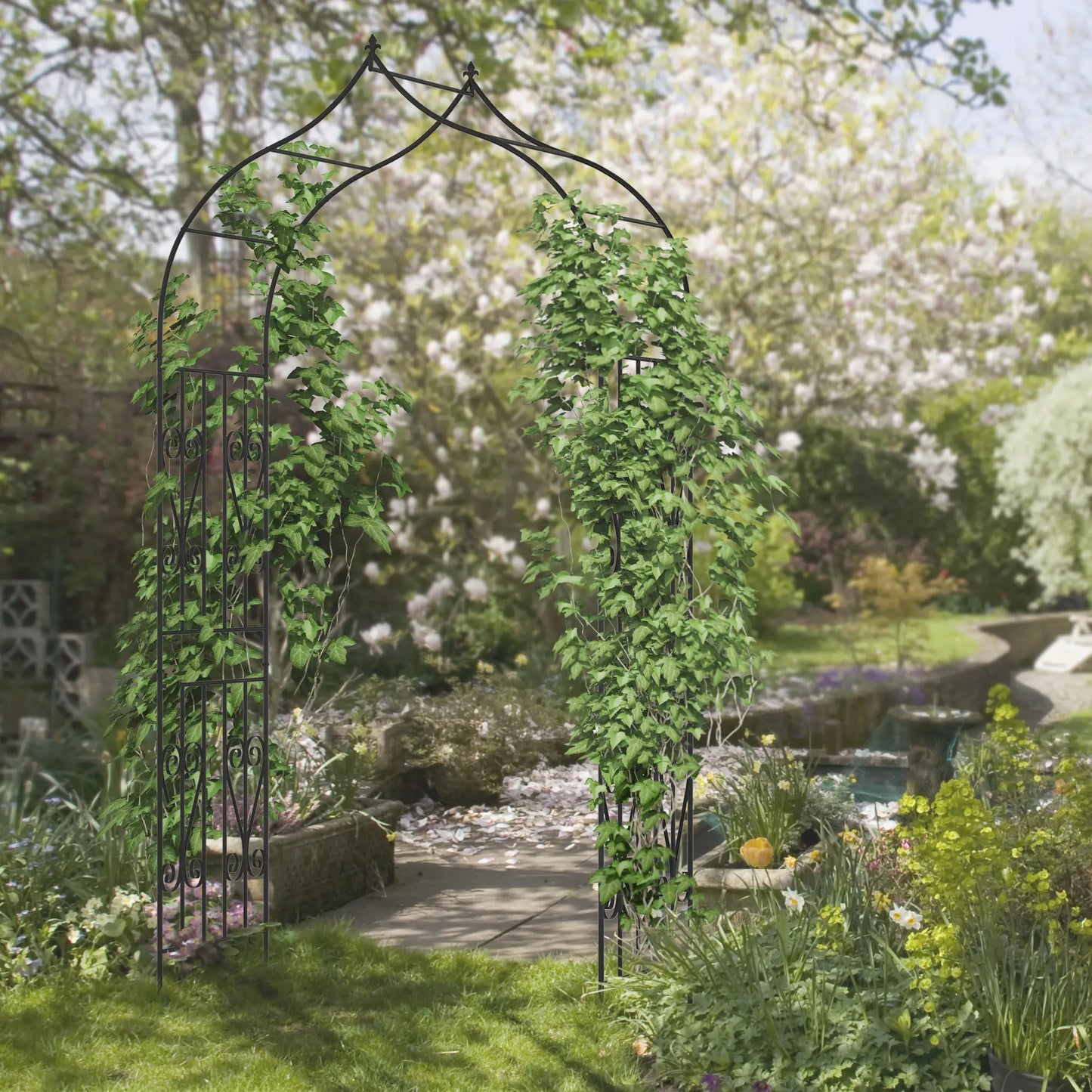 8.7FT Garden Arch Trellis, Outdoor Wedding Arbor, Scrollwork Design Garden Arches at Gallery Canada