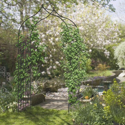 8.7FT Garden Arch Trellis, Outdoor Wedding Arbor, Scrollwork Design Garden Arches Black at Gallery Canada