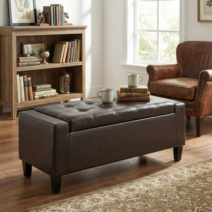 Storage Ottoman Bench, PU Leather, Tufted Design, Brown Storage Ottomans & Benches at Gallery Canada