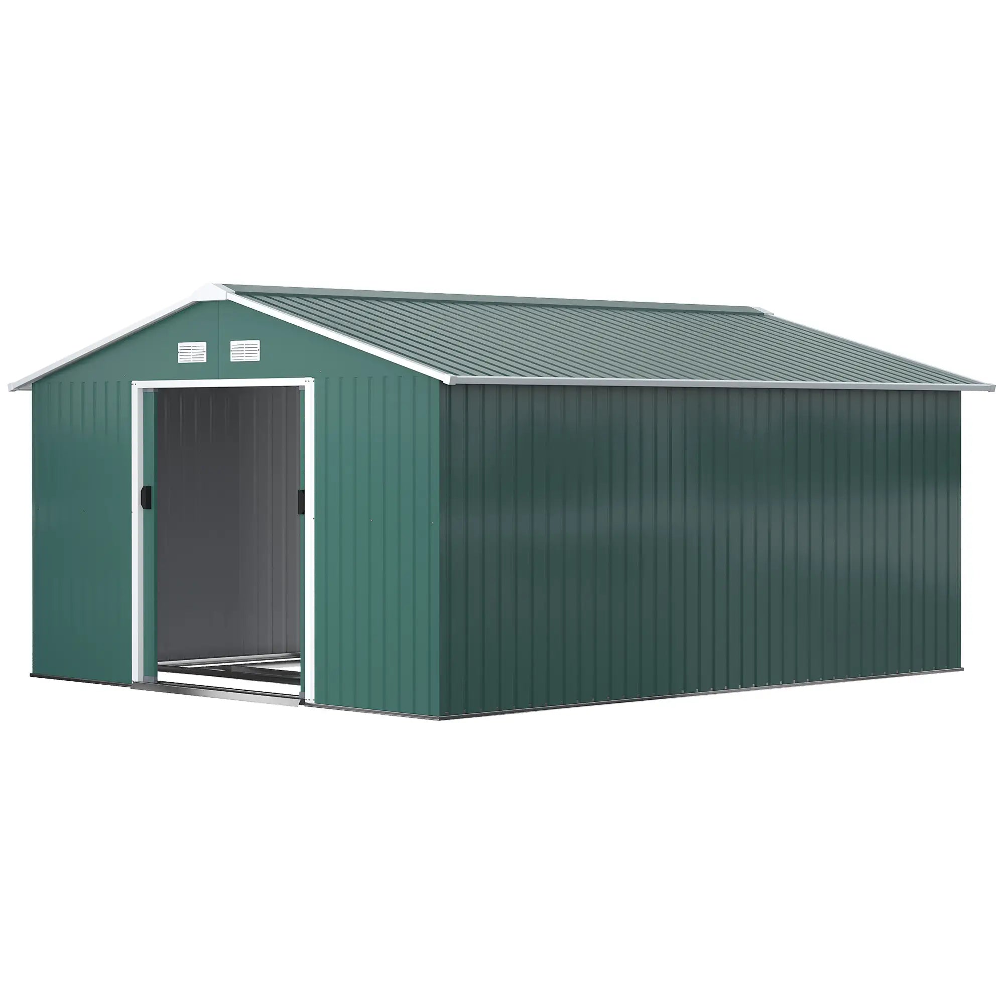 11' x 13' Garden Storage Shed, Double Sliding Door, 4 Ventilation Slots, Green Sheds at Gallery Canada