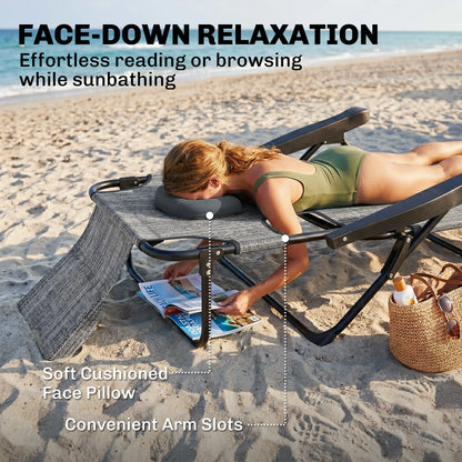Folding Lounge Chair, Reclining Back, Mixed Grey, Grey