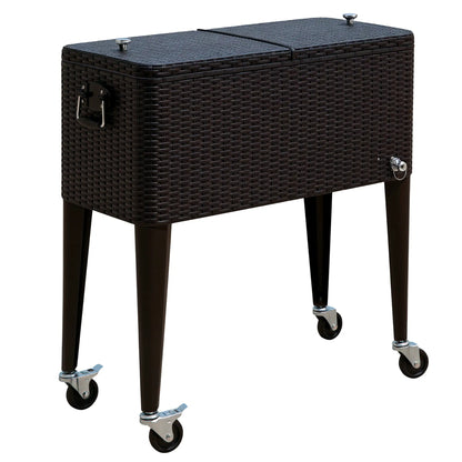 80 Quart Rolling Cooler Cart, Portable Patio Ice Bin, Brown Wicker, Brown Cooler Boxes Brown at Gallery Canada