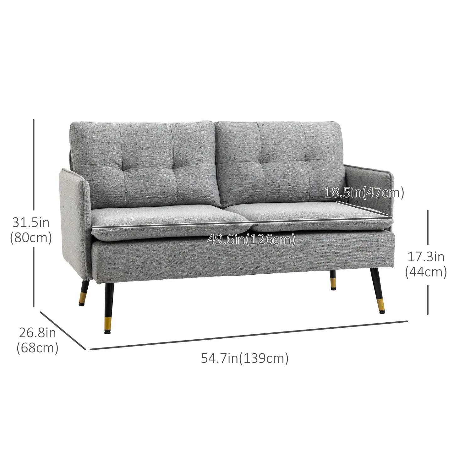 55" Loveseat Sofa, Modern Upholstered Small Couch, Grey 2-Seater Sofas at Gallery Canada