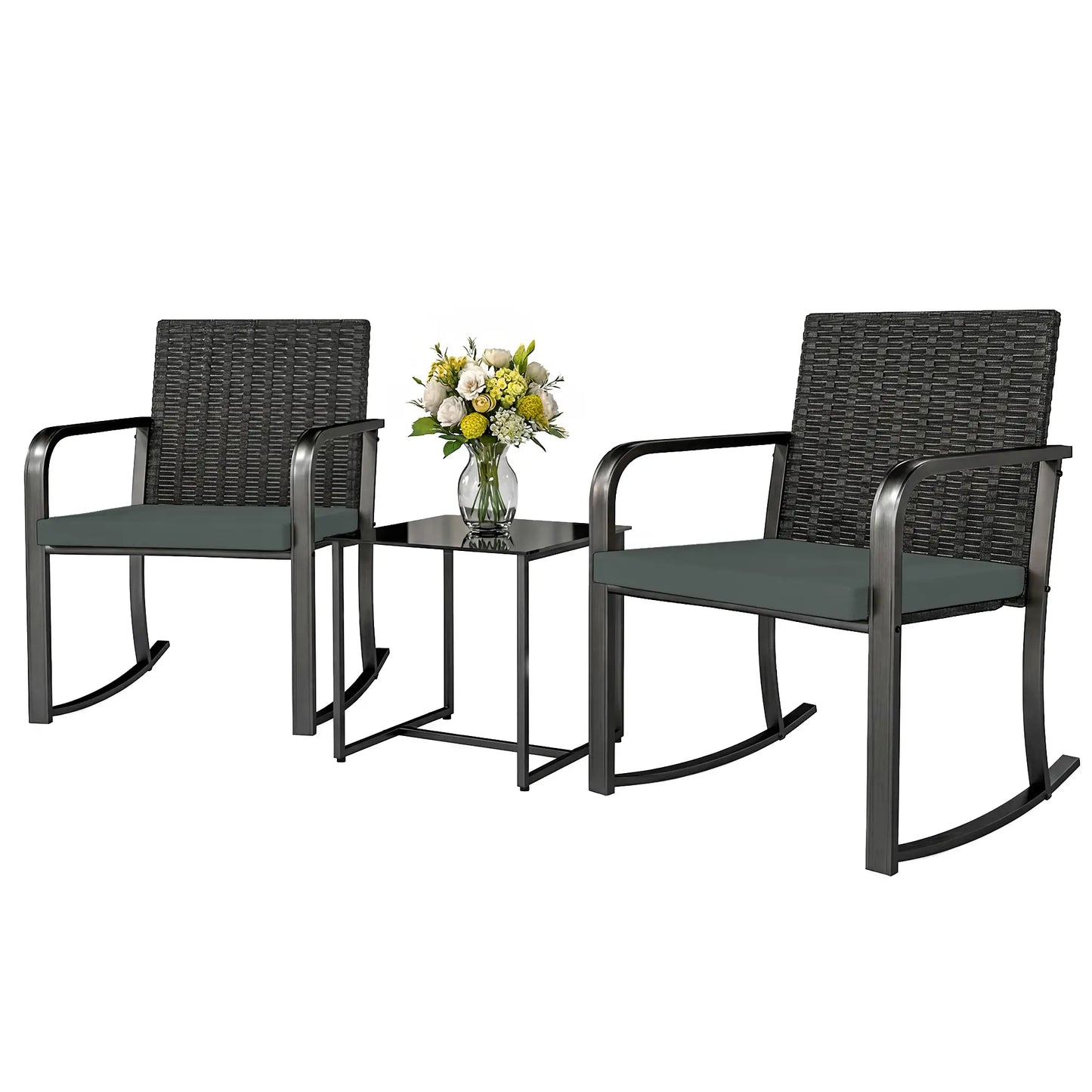 3-Piece Rocking Bistro Set, Outdoor Patio Furniture, Grey Bistro Sets Black, Grey at Gallery Canada
