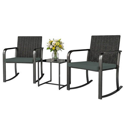 3-Piece Rocking Bistro Set, Outdoor Patio Furniture, Grey Bistro Sets Black, Grey at Gallery Canada