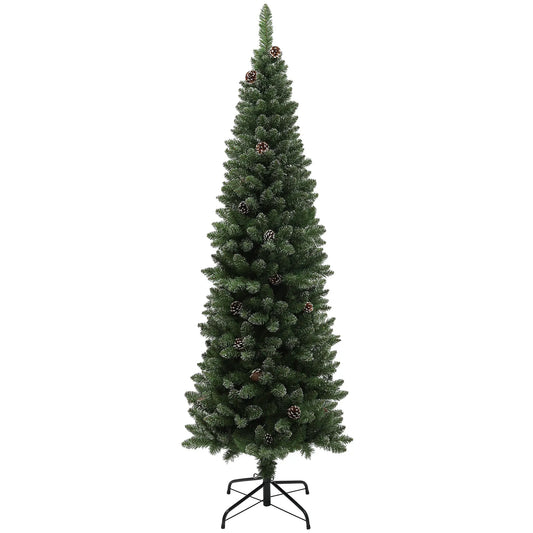 6ft Artificial Pencil Christmas Tree, 618 Branches, Pinecones, Metal Stand Pencil Christmas Trees Green at Gallery Canada