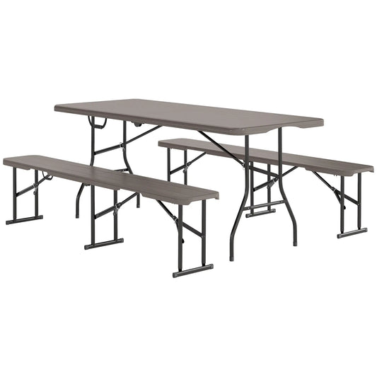 6FT 3PCS Faux Rattan Camping Table Bench Set, Brown Picnic Tables & Camping Chairs Brown at Gallery Canada