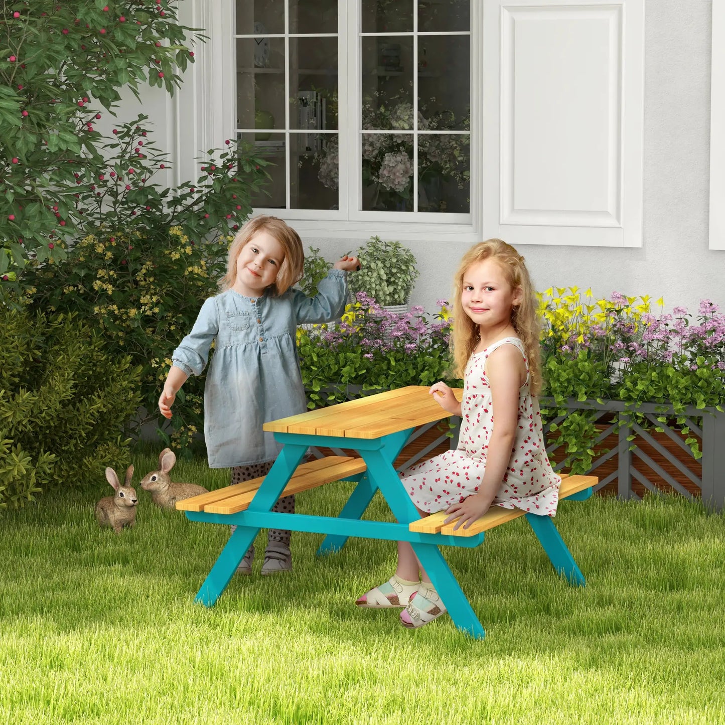 Kids Outdoor Table Set Wooden Toddler Picnic Table Benches for 4, Natural Wood Kids Outdoor Furniture at Gallery Canada