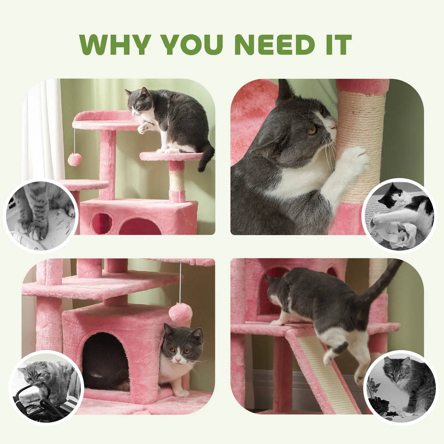 54" Cat Tree, Multi-Level Tower with Scratching Posts, Condos, Pink Cat Towers at Gallery Canada