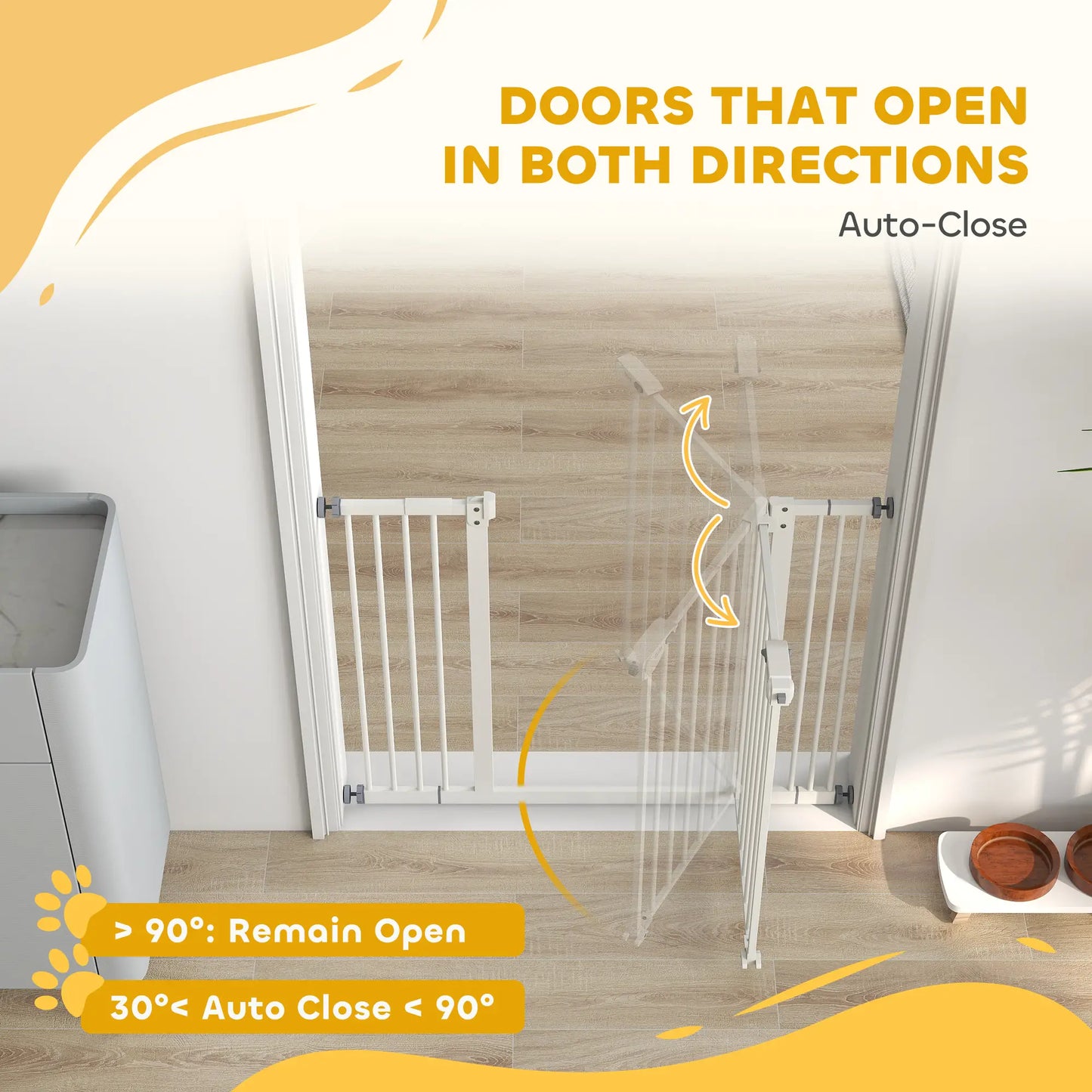 Pet Gate with Door, 30 in Tall, Pressure-Mounted Safety Gate, White