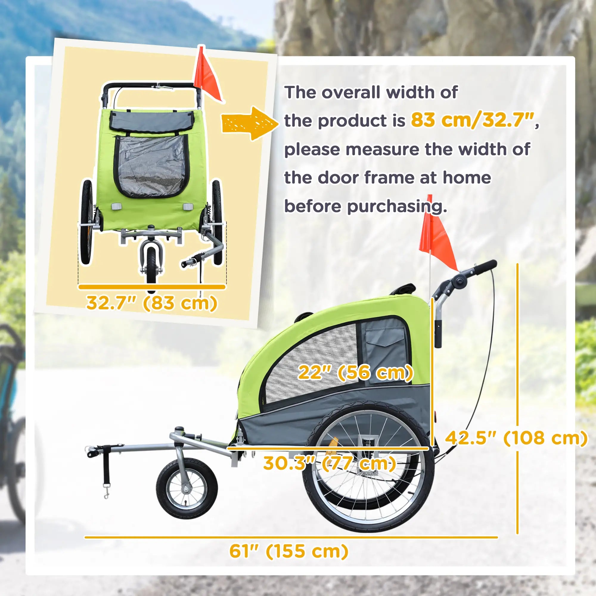 Dog Bike Trailer, 2-In-1, Suspension, Hitch, Storage Pockets, Green Dog Bike Trailers & Strollers at Gallery Canada