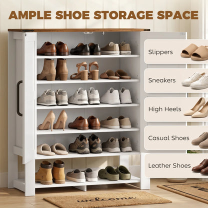 5 Tier Shoe Cabinet, Rustic White, Open Cubby Storage, Rustic White