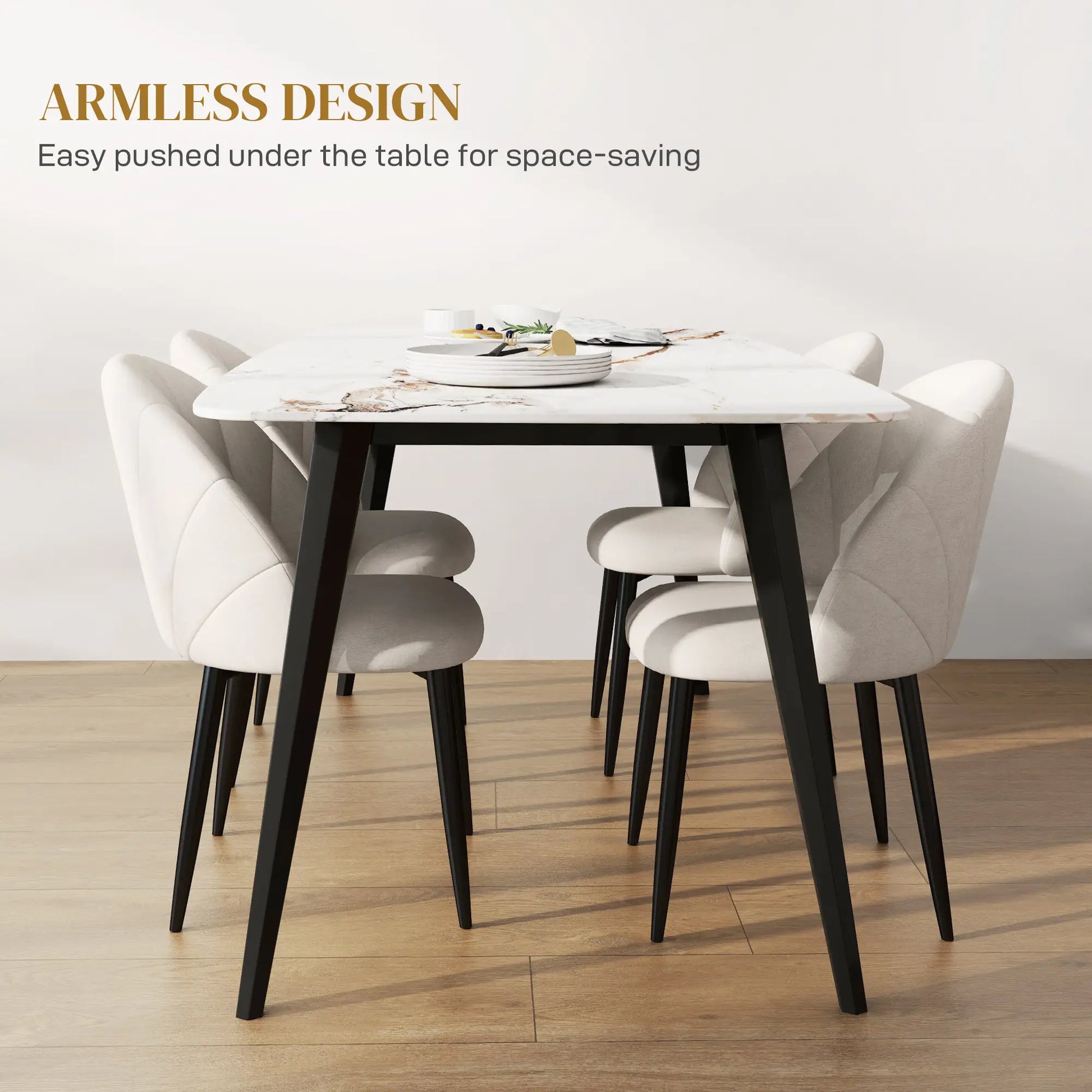 Modern Dining Chairs Set of 4, Upholstered, Metal Legs, Cream White Dining Chairs at Gallery Canada