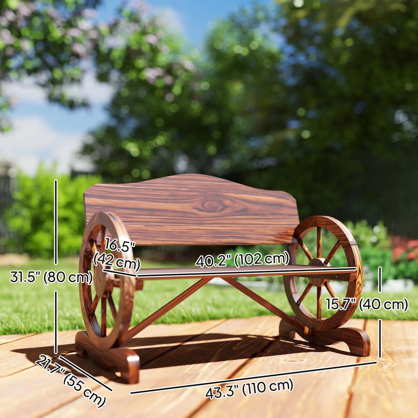 Wooden Outdoor Bench, Garden Patio Loveseat, 528LBS Capacity, Carbonized Outdoor Benches at Gallery Canada