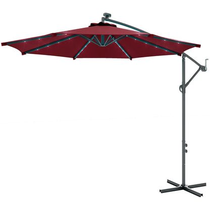 10ft Banana Umbrella, Solar Lights, Adjustable Angle, Wine Red Offset Cantilever Umbrellas Wine Red at Gallery Canada