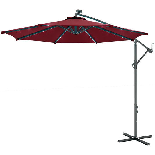 10ft Banana Umbrella, Solar Lights, Adjustable Angle, Wine Red Offset Cantilever Umbrellas Wine Red at Gallery Canada