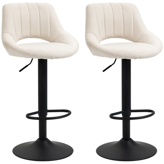 Bar Stools Set of 2, Swivel Counter Height Barstools with Adjustable Height, Linen Upholstered Bar Chairs with Round Metal Base and Footrest, Cream Bar Stools Cream at Gallery Canada