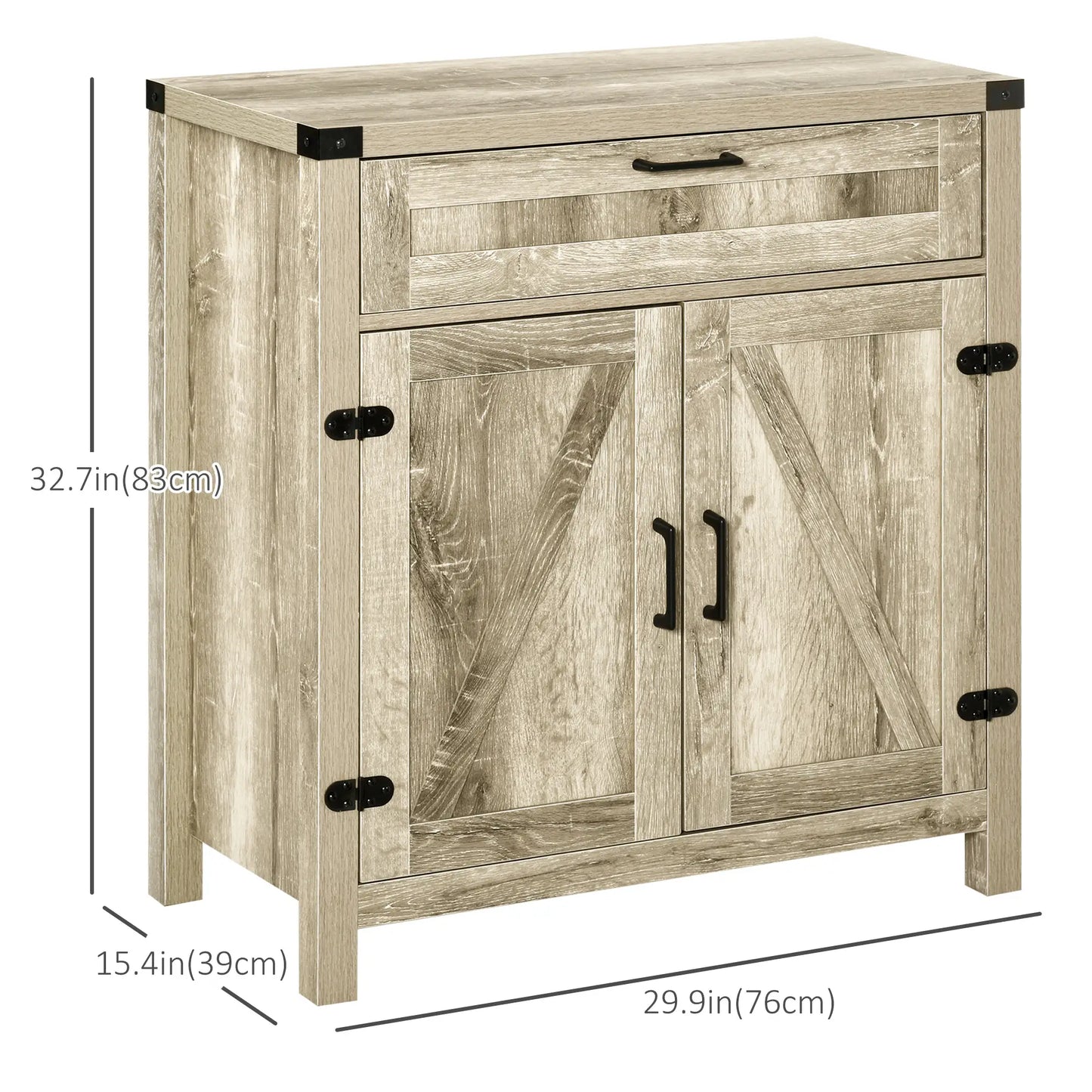 Farmhouse Kitchen Cabinet, Sideboard with 2 Barn Doors, Drawer, Oak Bar Cabinets at Gallery Canada