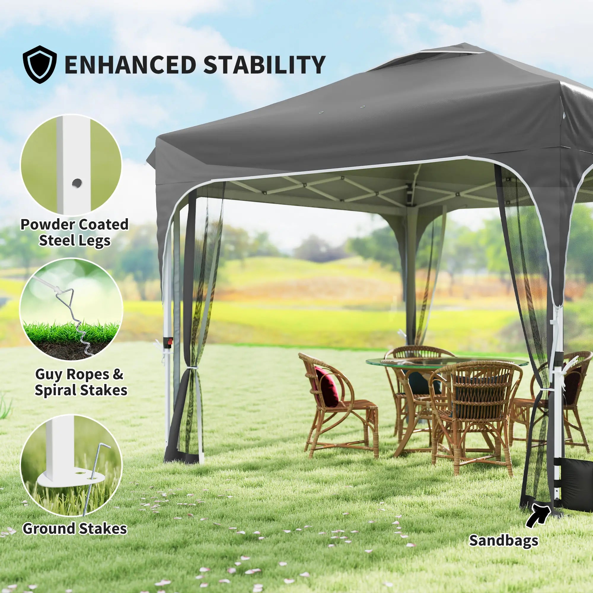 10 x 10 ft Pop Up Canopy Tent With Mosquito Netting, UPF 50+, Dark Grey Pop Up Canopies at Gallery Canada