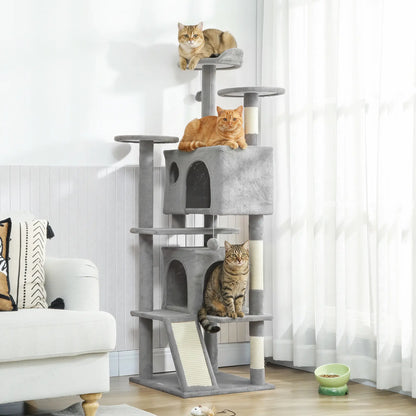 54" Cat Tree, Multi-Level Tower With Scratching Posts, Light Grey Multi-Level Cat Towers at Gallery Canada