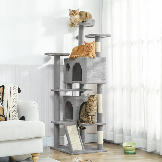54" Cat Tree, Multi-Level Tower With Scratching Posts, Light Grey Multi-Level Cat Towers Light Grey, Cream White at Gallery Canada