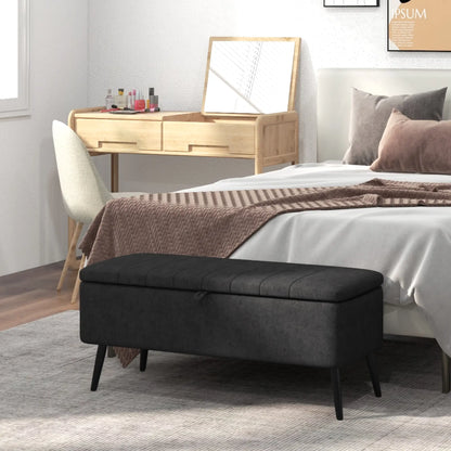40" Ottoman with Storage, Linen Upholstered Bench, Dark Grey