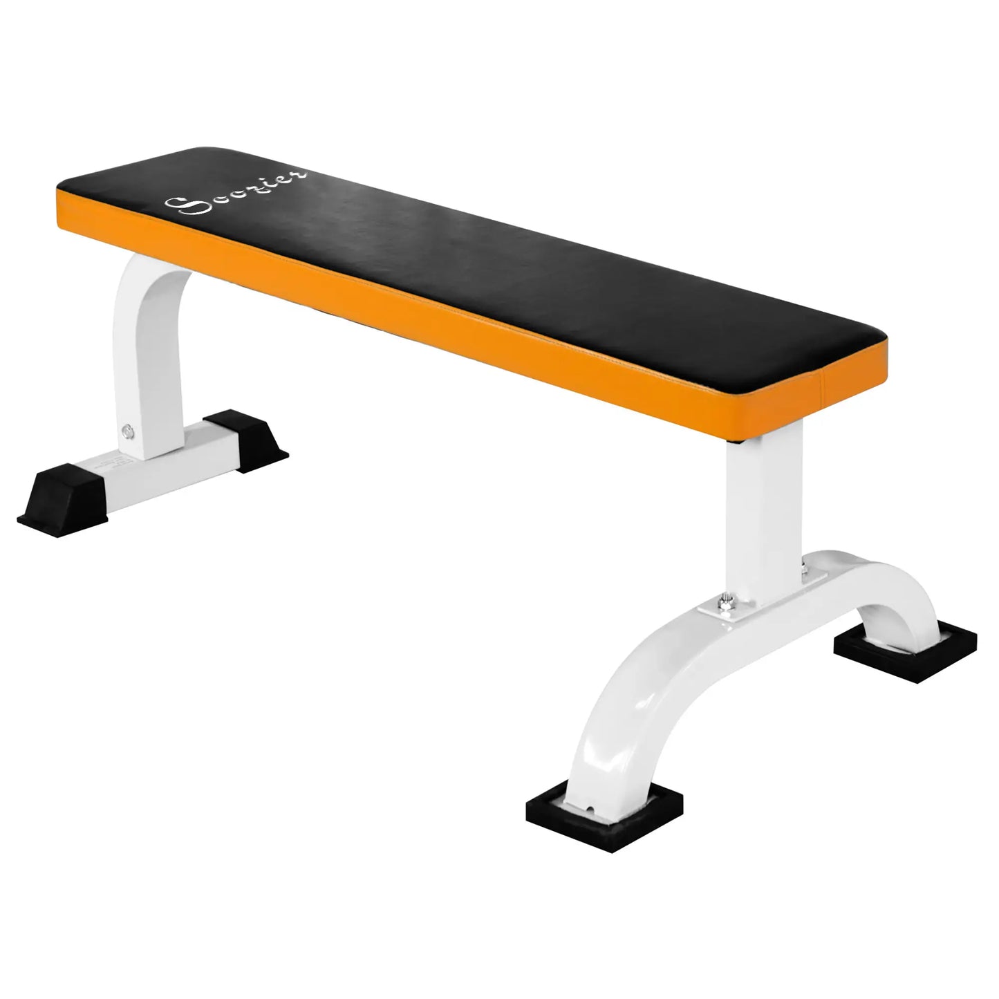 Multipurpose Workout Bench, Flat Barbell Bench, Weight Lifting Equipment Weight Benches Black, White and Orange at Gallery Canada
