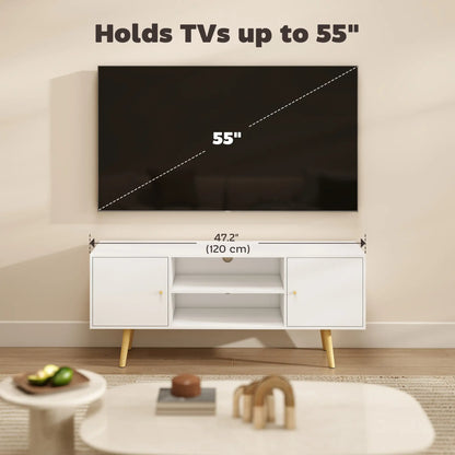 TV Stand for 55 Inches, Storage Shelves, Wood Legs, White TV Stands at Gallery Canada