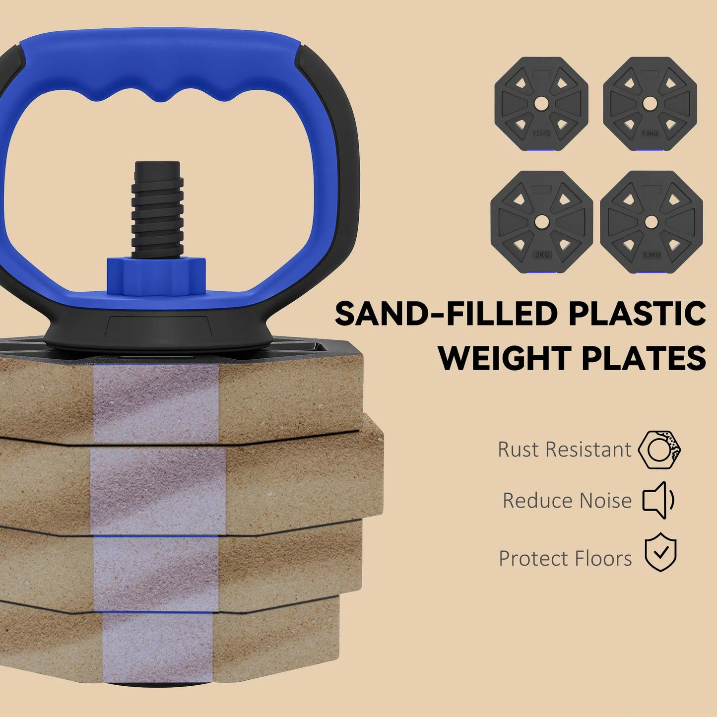 4-in-1 Adjustable Dumbbell Set, Kettlebell, Barbell, Dumbbell, 66lbs, Blue Dumbbells & Barbells at Gallery Canada