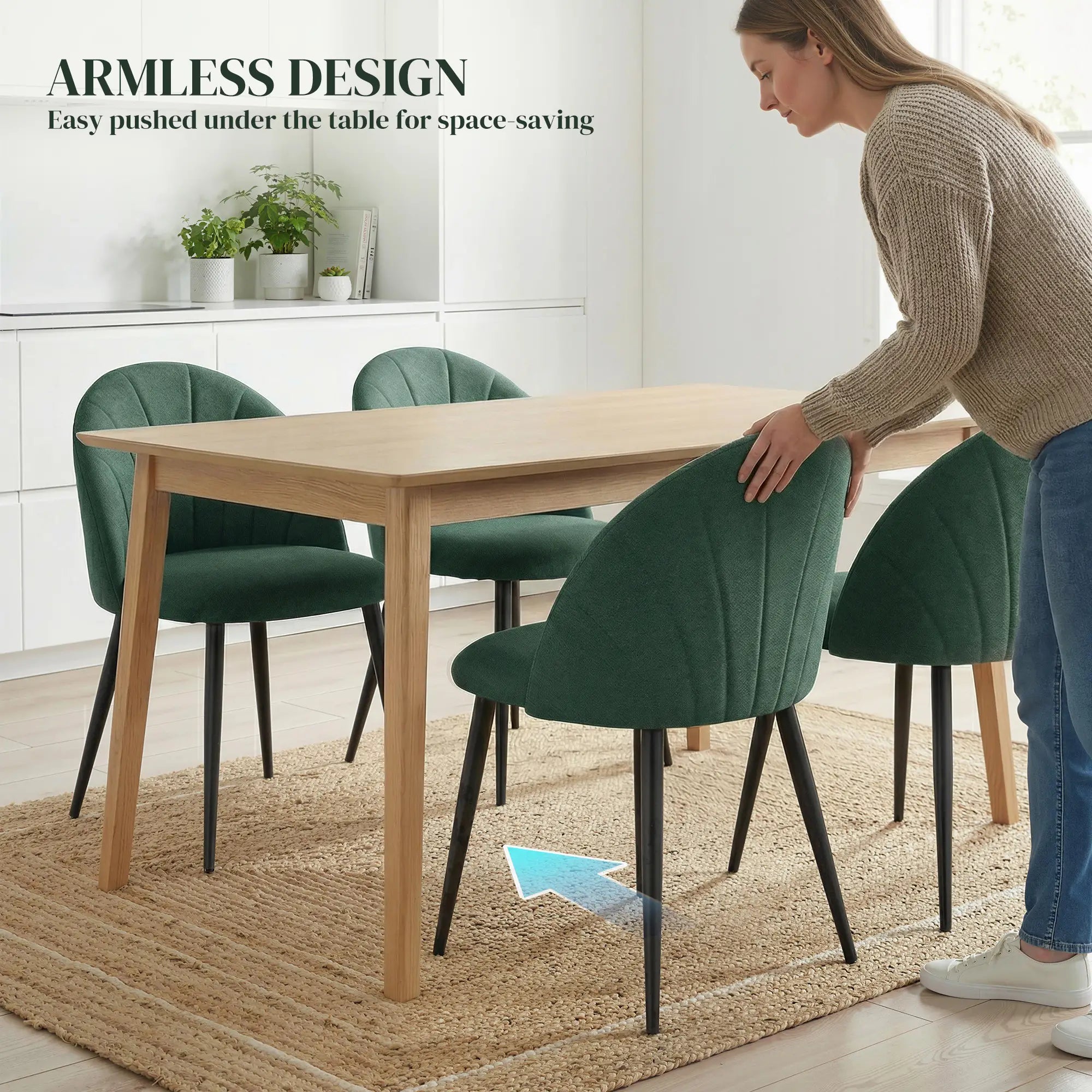 Modern Dining Chairs Set of 4, Upholstered with Metal Legs, Green Dining Chairs at Gallery Canada