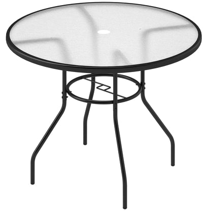 39.4" Round Outdoor Dining Table, Glass Top, Steel Frame, Garden Patio Patio Dining Tables at Gallery Canada