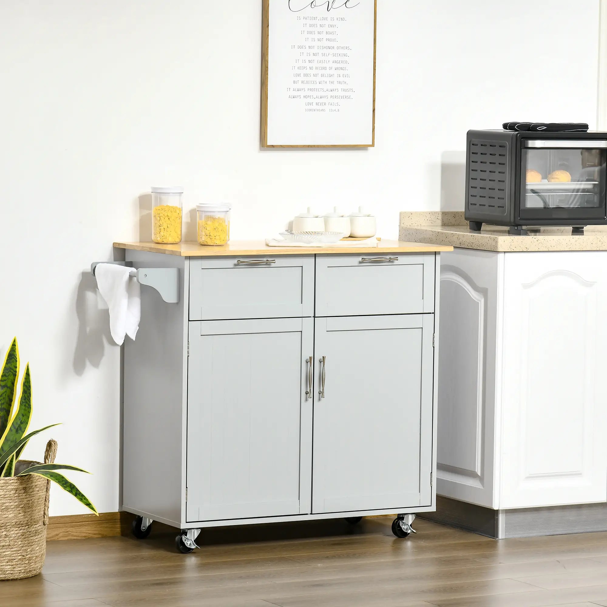 Rolling Kitchen Island, Cart with 2 Drawers, 2 Door Cabinets, 2-Doors, Grey Kitchen Islands & Kitchen Carts at Gallery Canada