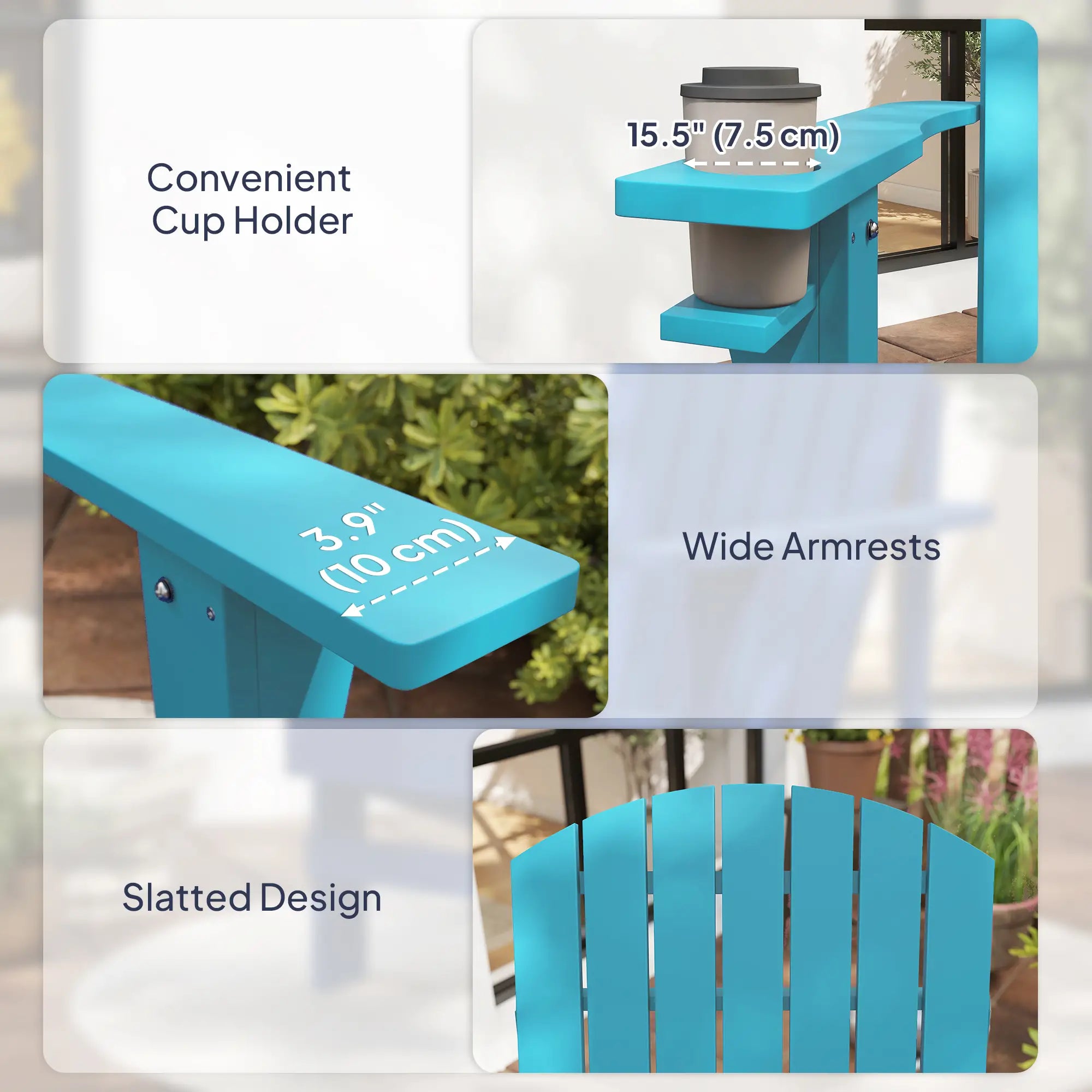 Classic Adirondack Chair, Garden Deck Chair with Cup Holder, Turquoise Patio Chairs at Gallery Canada