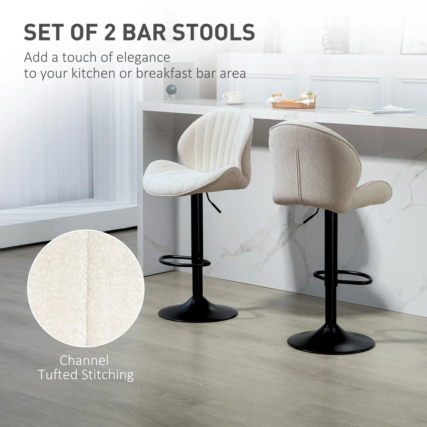 Swivel Bar Stools Set of 2, Adjustable Height with Back, Beige Bar Stools at Gallery Canada