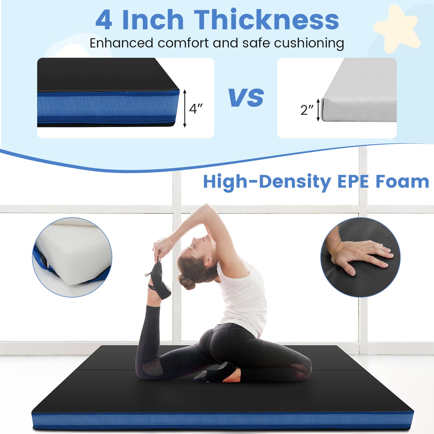 Thick Bi-Fold Gymnastics Exercise Mat, Black Yoga & Gym Mats at Gallery Canada