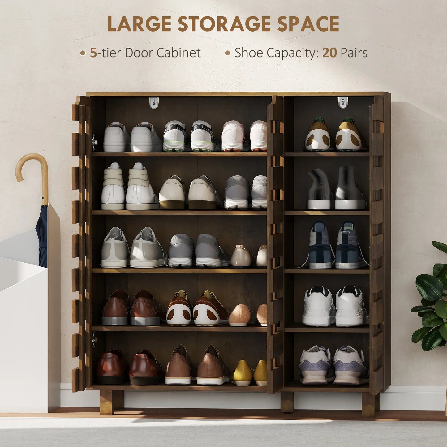 Shoe Cabinet, 21 Pair Storage, Hollowed-Out Doors, Distressed Brown Shoe Storage Cabinets & Racks at Gallery Canada