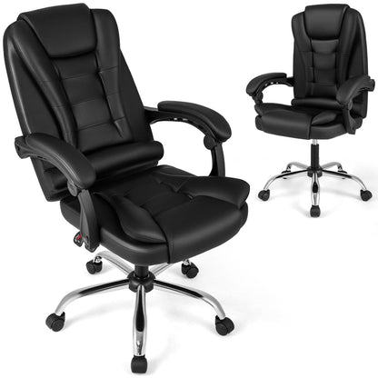 Big High Back Executive Chair with Linkage Armrests and Leather Padded Seat for Office, Black