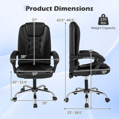 Big High Back Executive Chair with Linkage Armrests and Leather Padded Seat for Office, Black