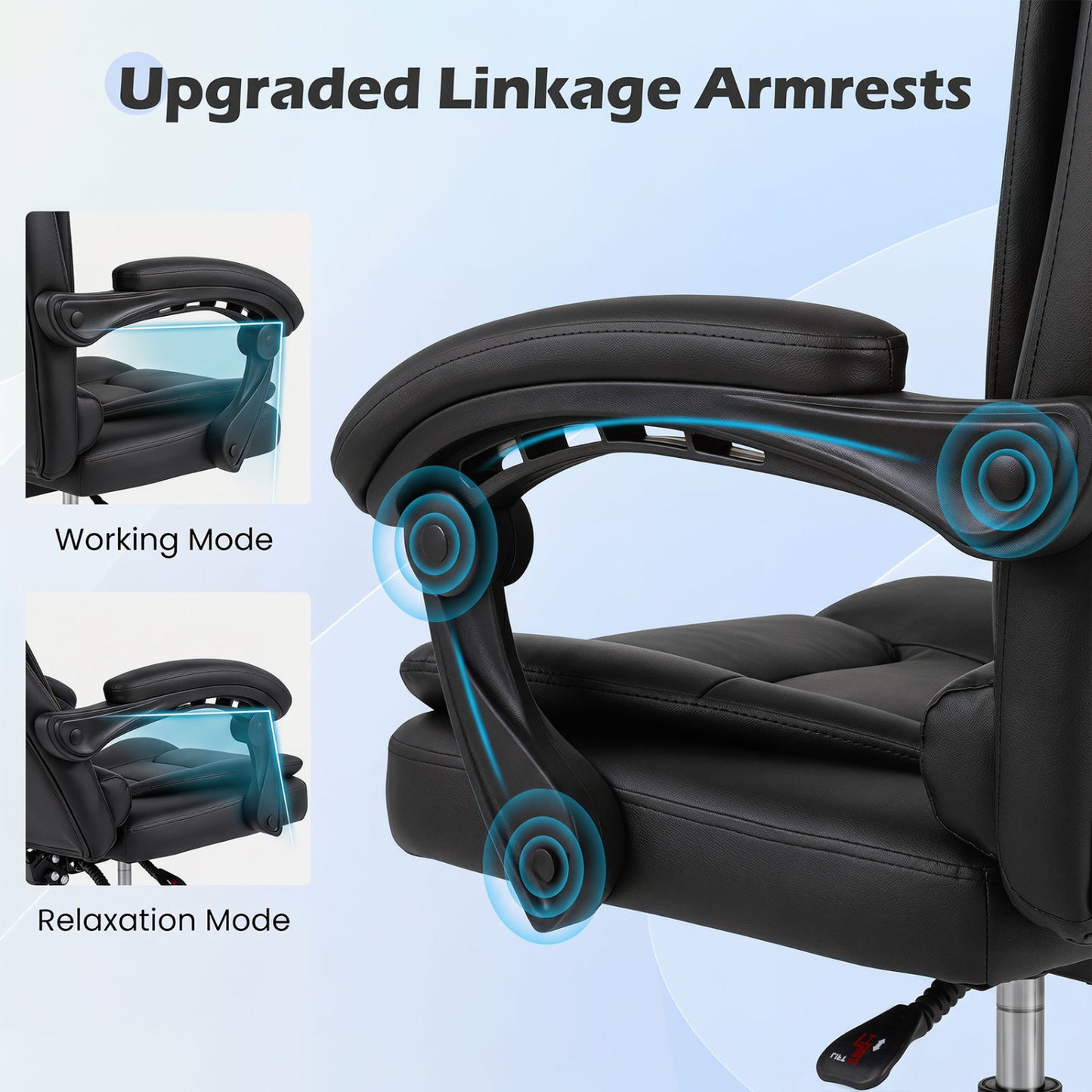 Big High Back Executive Chair with Linkage Armrests and Leather Padded Seat for Office, Black