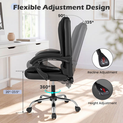 Big High Back Executive Chair with Linkage Armrests and Leather Padded Seat for Office, Black