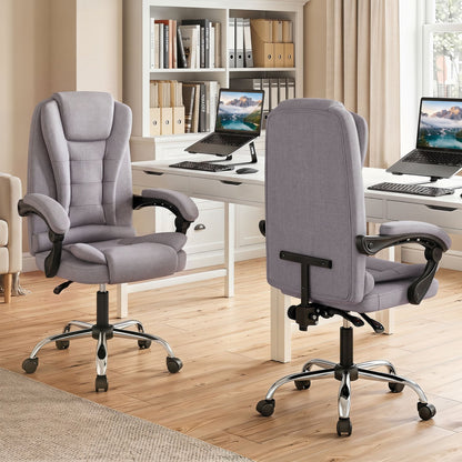 Big High Back Executive Chair with Linkage Armrests and Leather Padded Seat for Office, Gray