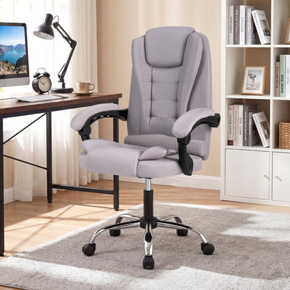 Big High Back Executive Chair with Linkage Armrests and Leather Padded Seat for Office, Gray